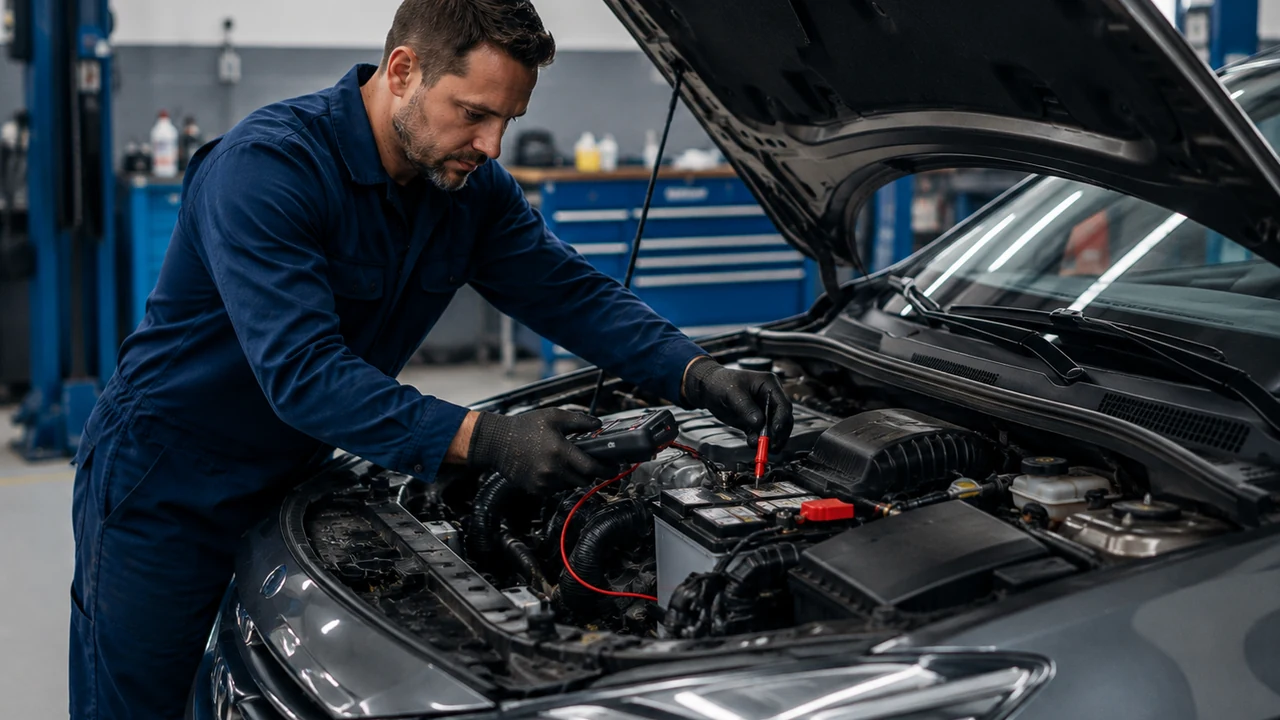Verificação da bateria no compartimento do motor